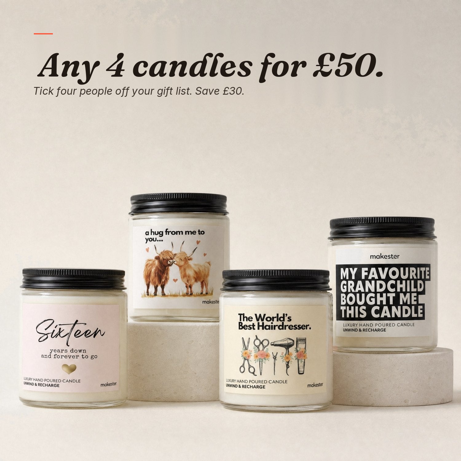 Any 4 candles for £50 — save £30