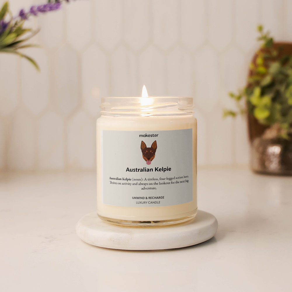 Australian Kelpie Candle Gift Luxury Soy Wax Australian Kelpie Gifts Vanilla Jasmine Sugared Almond Makester