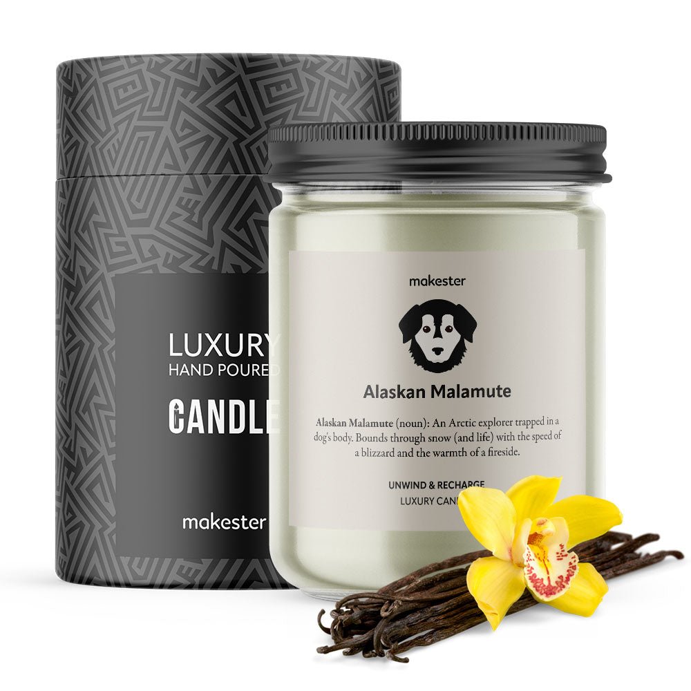 Alaskan Malamute Candle Gift Luxury Soy Wax Alaskan Malamute gifts Vanilla Jasmine Sugared Almond Makester